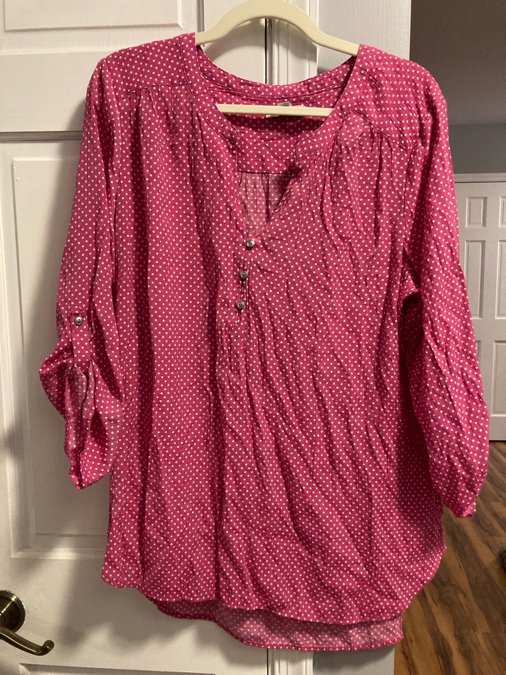 Kim Rogers Hot Pink Polka Dot Button-Front Blouse